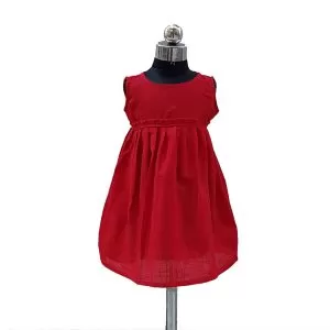 Cotton plain red frock front