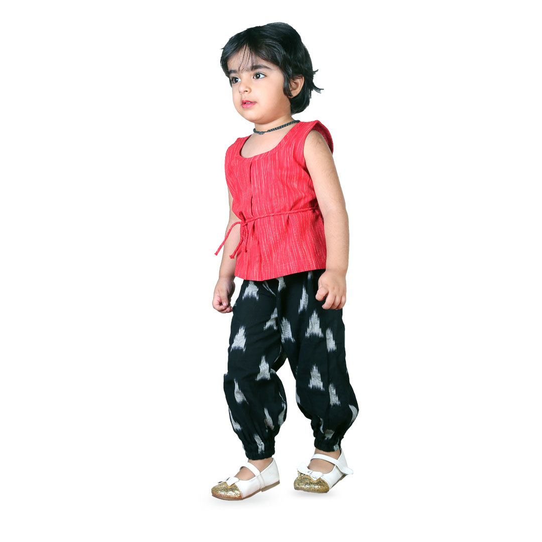 Red | Black Multi Jogger set for little girls on Toddlerclub.in