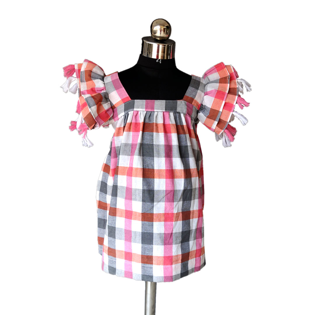 Checks frock with tassel