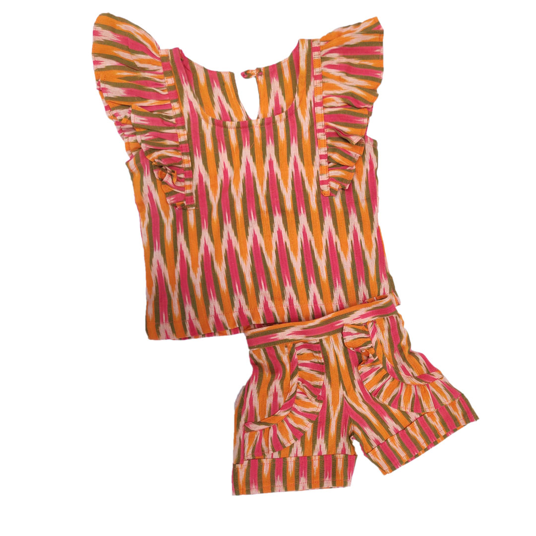 Ikat orange multi Shirt and shorts