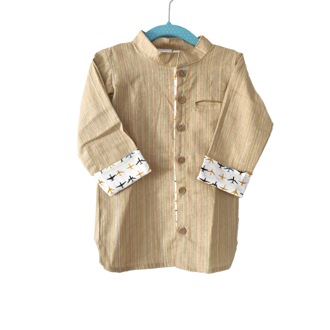 Kids Yellow Linen Cotton shirt with contrast cuff
