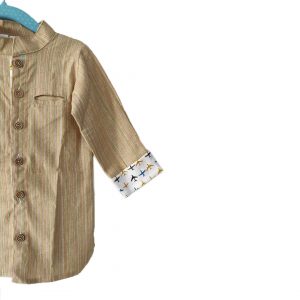 Kids Yellow Linen Cotton shirt with contrast cuff