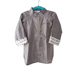 Kids Grey Linen Cotton shirt with contrast cuff