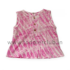 Kids White|Pink Shibori Mal Cotton Top