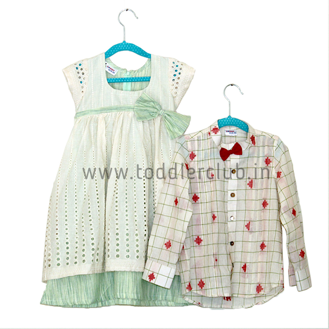 cream shirt green frock