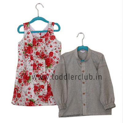white floral frock black smallchecks shirt